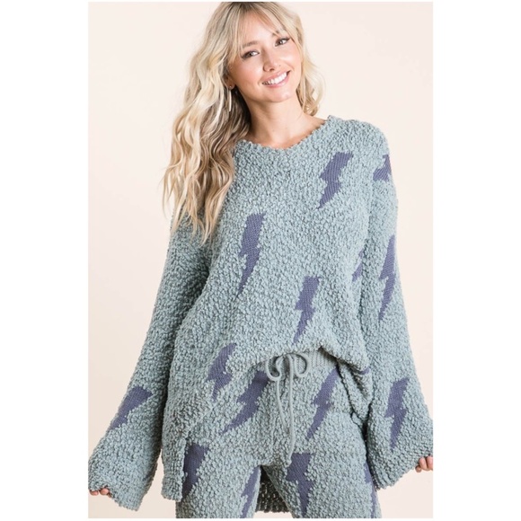 Bibi Cozy Popcorn Thunder Print V neck Sweater Pants Set - Picture 2 of 7